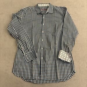 Robert Graham L Gray Black Plaid Shirt Men Flip Cuff Pattern Classic Fit Cotton